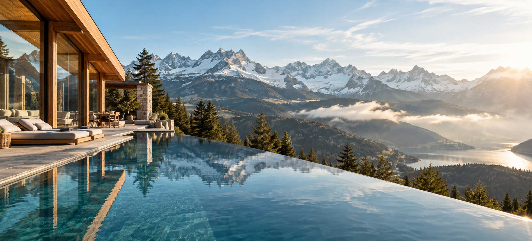 Mountain resort beside an infinity pool